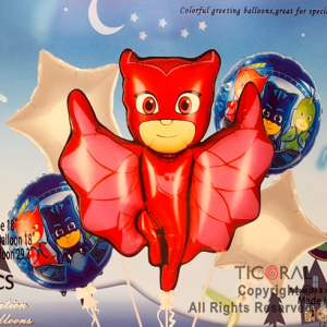 SET DE GLOBOS METALIZADO HEROES EN PIJAMAS ROJO 5 UNIDADES 